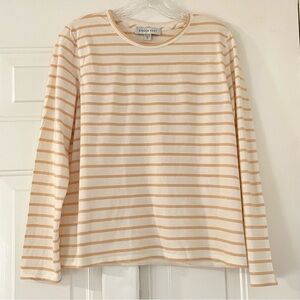 Amour Vert Cotton Cream and Peach Striped Long Sleeve Top